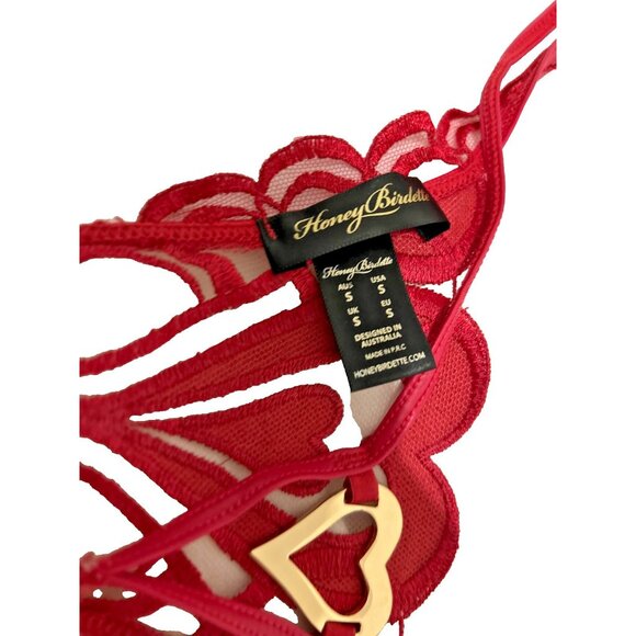 Honey Birdette Red Heart Thong Red - Picture 2 of 4